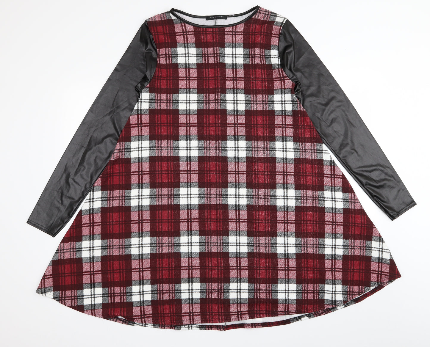 QED London Womens Red Check  T-Shirt Dress  Size M