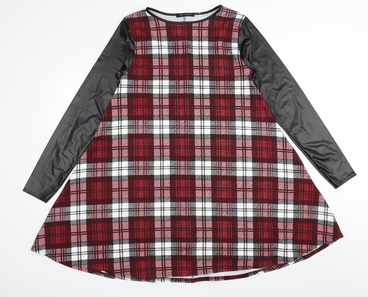 QED London Womens Red Check  T-Shirt Dress  Size M