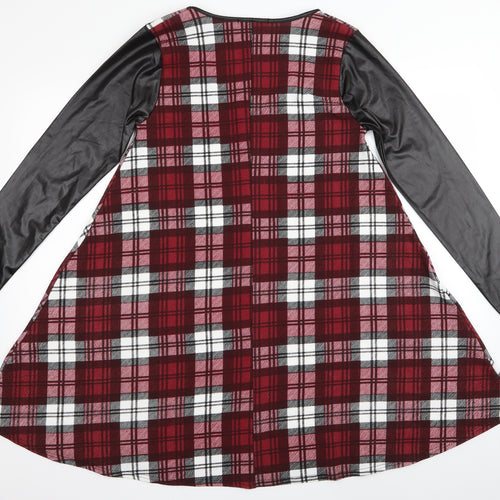 QED London Womens Red Check  T-Shirt Dress  Size M