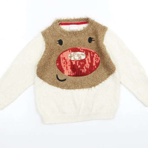 F&F Girls White   Pullover Jumper Size 3-4 Years  - chrismas jumper