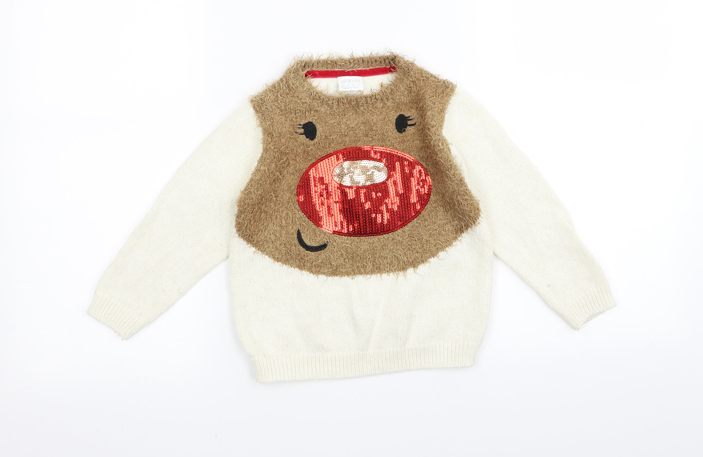 F&F Girls White   Pullover Jumper Size 3-4 Years  - chrismas jumper