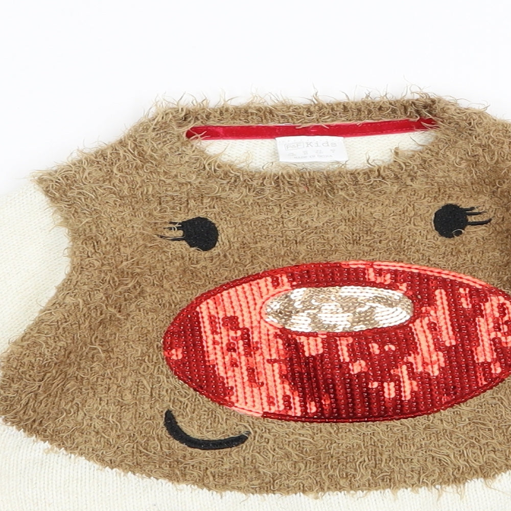 F&F Girls White   Pullover Jumper Size 3-4 Years  - chrismas jumper
