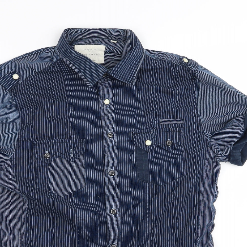River Island Mens Blue Striped   Button-Up Size S