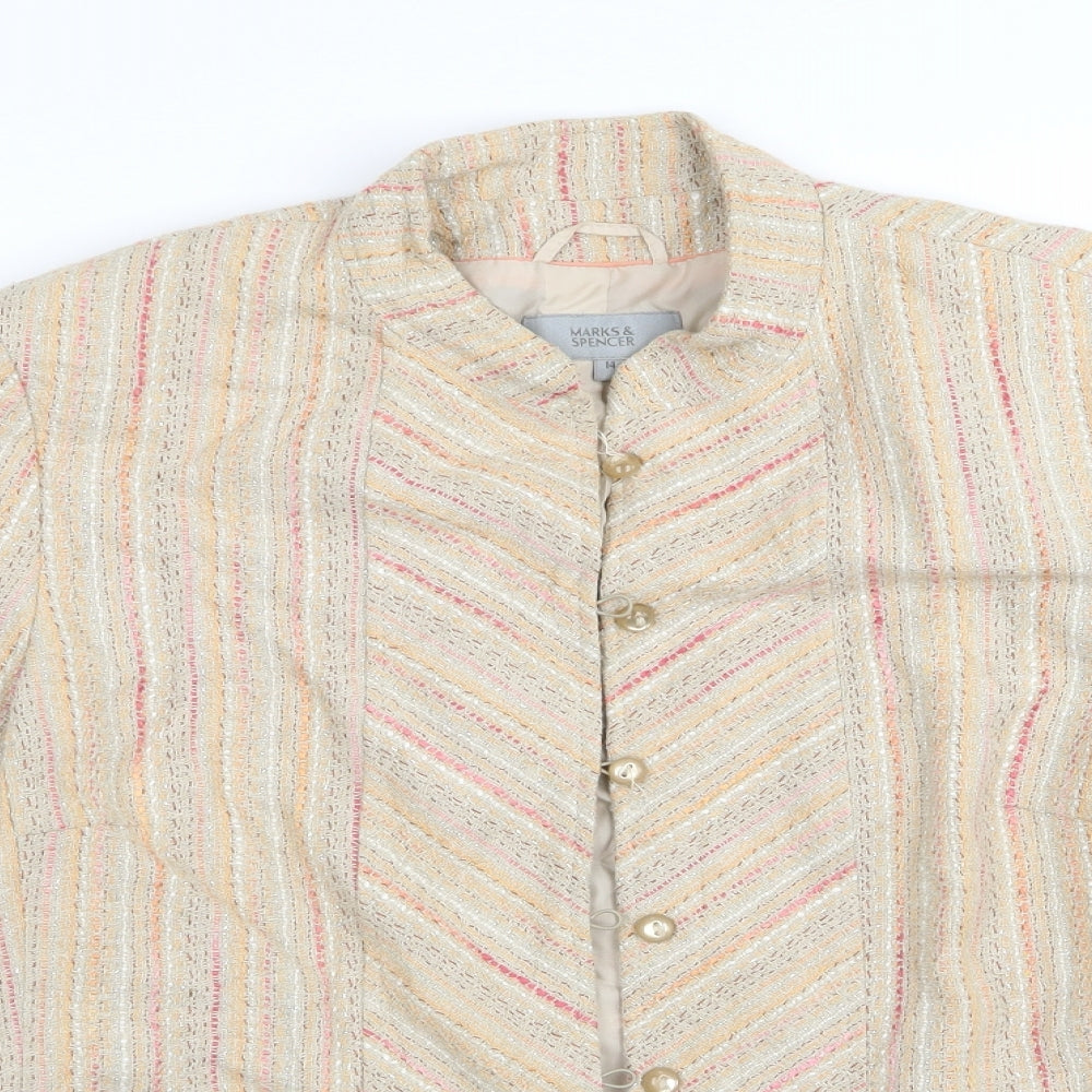 M&S Womens Beige Striped  Jacket Blazer Size 14
