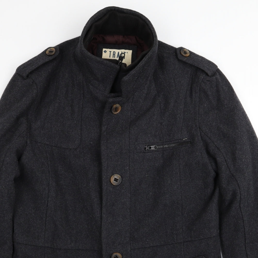 Trait Mens Black   Overcoat Coat Size M