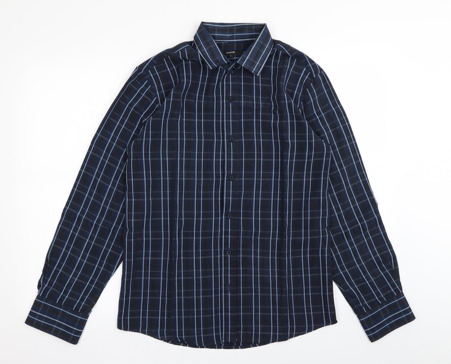 Asda George Mens Blue Check Rayon  Button-Up Size S