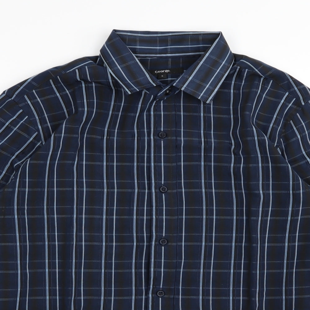 Asda George Mens Blue Check Rayon  Button-Up Size S