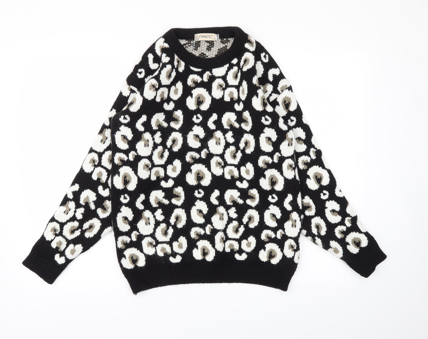Frantic Womens Black Animal Print  Pullover Jumper Size S
