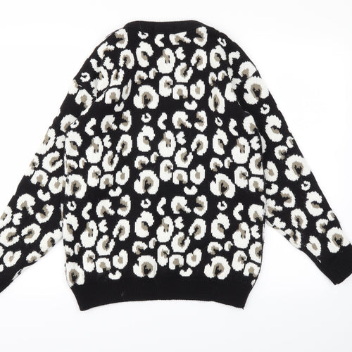 Frantic Womens Black Animal Print  Pullover Jumper Size S