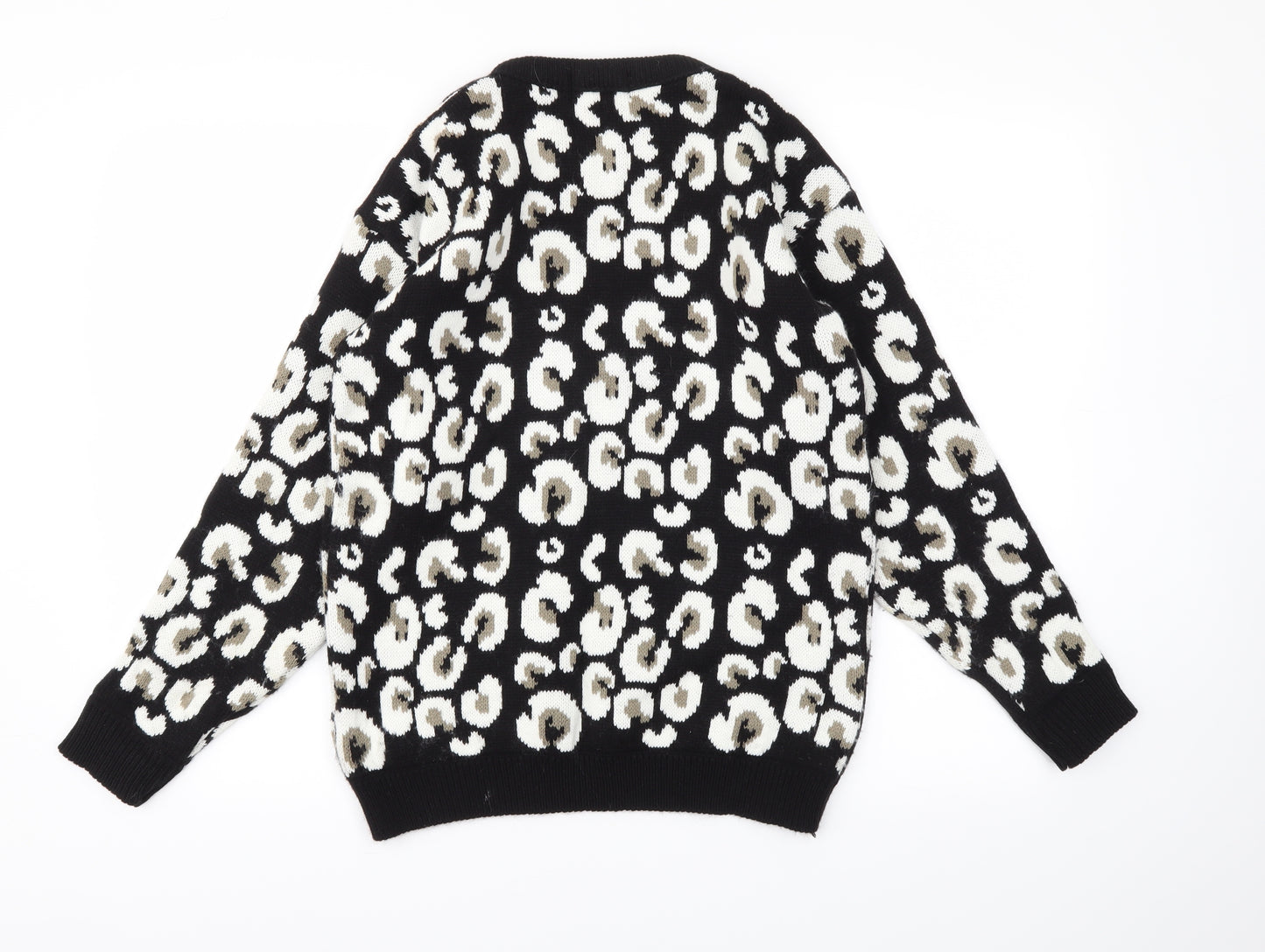 Frantic Womens Black Animal Print  Pullover Jumper Size S