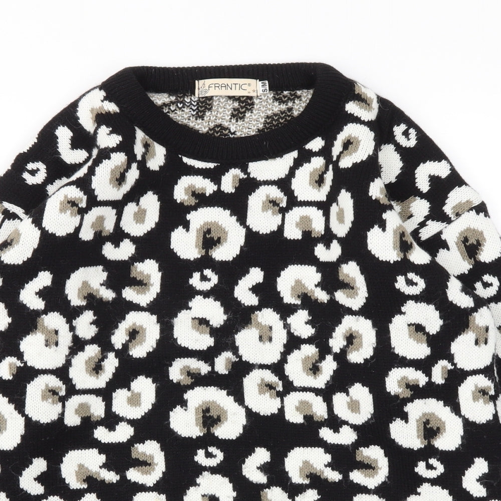 Frantic Womens Black Animal Print  Pullover Jumper Size S