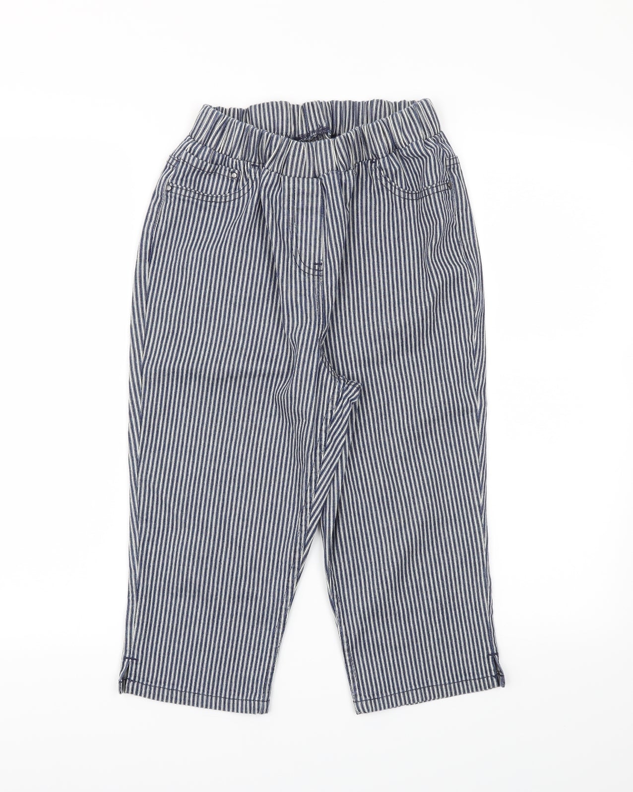 Preworn Womens Blue Striped  Capri Trousers Size 30 in L20 in - Stretch waistband