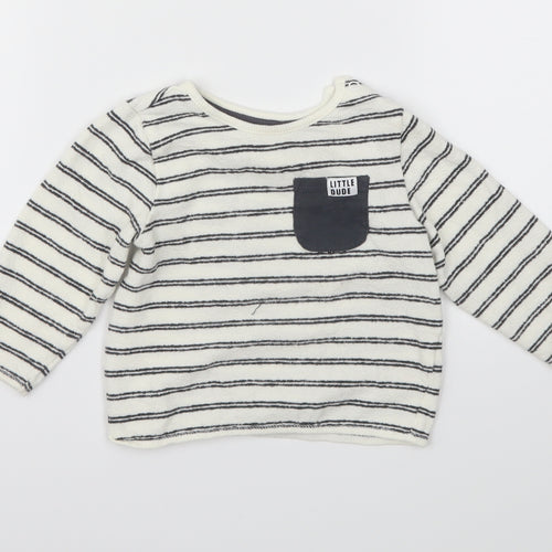 F&F Boys White Striped  Basic T-Shirt Size 6-9 Months