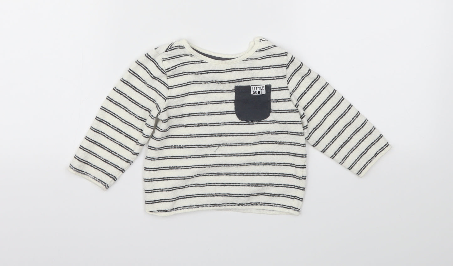 F&F Boys White Striped  Basic T-Shirt Size 6-9 Months