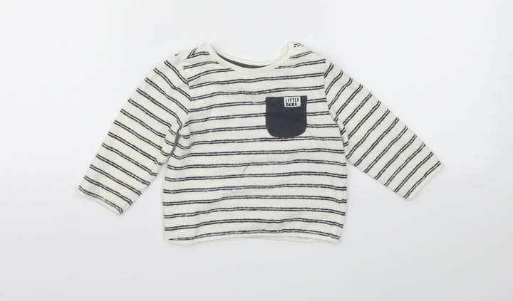 F&F Boys White Striped  Basic T-Shirt Size 6-9 Months