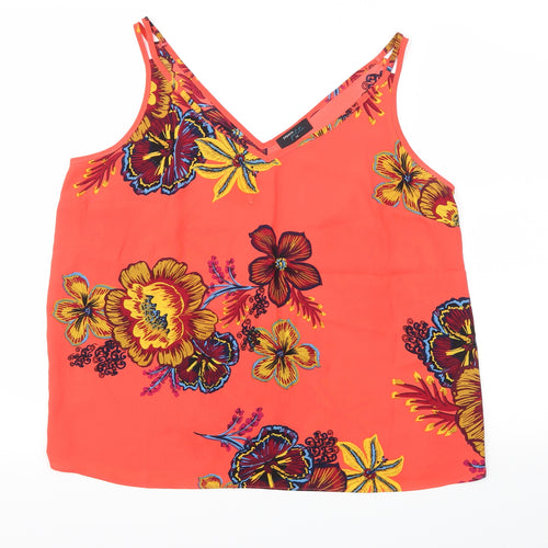 Papaya Womens Red Floral  Basic T-Shirt Size 14