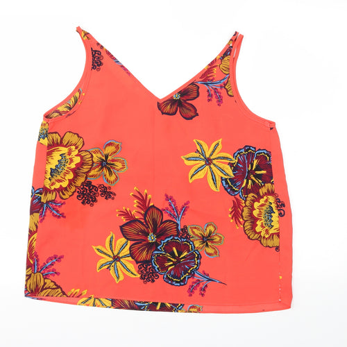 Papaya Womens Red Floral  Basic T-Shirt Size 14