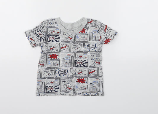 Front view of George boys’ grey animal print basic t-shirt, size 3-6, months