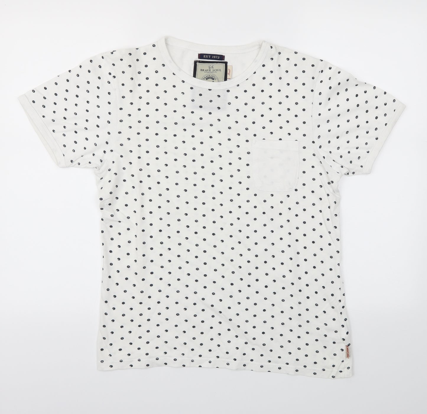 Brave Soul Mens White Polka Dot   T-Shirt Size S