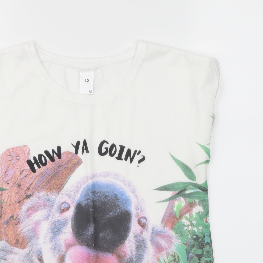 Preworn Womens Multicoloured Animal Print  Basic T-Shirt Size 12