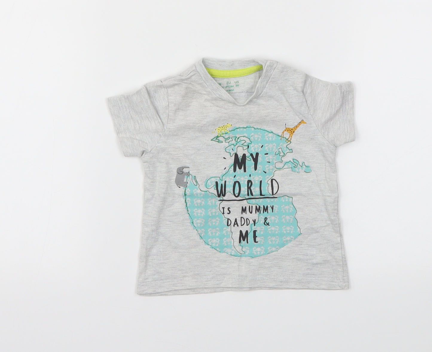 F&F Boys Grey Animal Print  Basic T-Shirt Size 0-3 Months