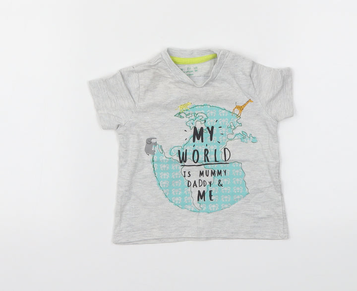 F&F Boys Grey Animal Print  Basic T-Shirt Size 0-3 Months
