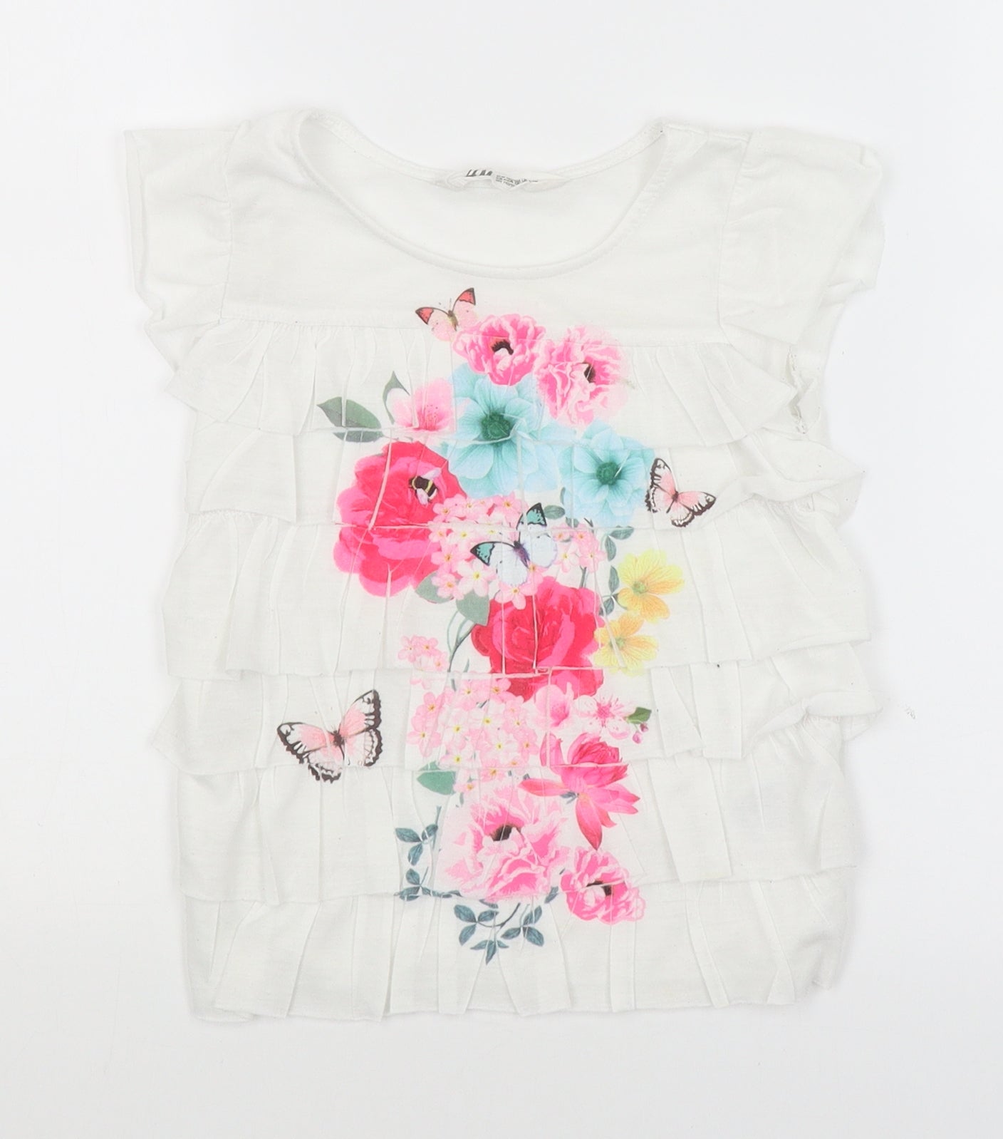 H&M Girls White Floral  Basic T-Shirt Size 5-6 Years