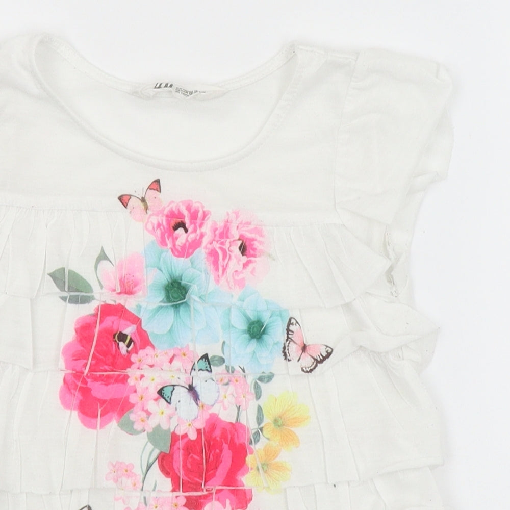 H&M Girls White Floral  Basic T-Shirt Size 5-6 Years