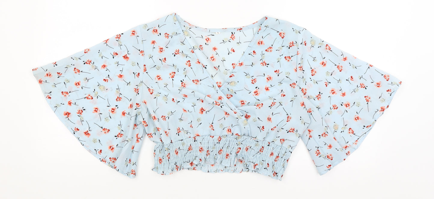 SheIn Womens Blue Floral  Cropped T-Shirt Size S