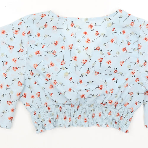 SheIn Womens Blue Floral  Cropped T-Shirt Size S