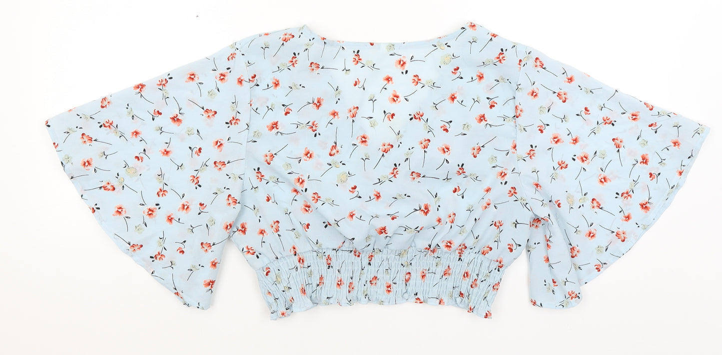 SheIn Womens Blue Floral  Cropped T-Shirt Size S