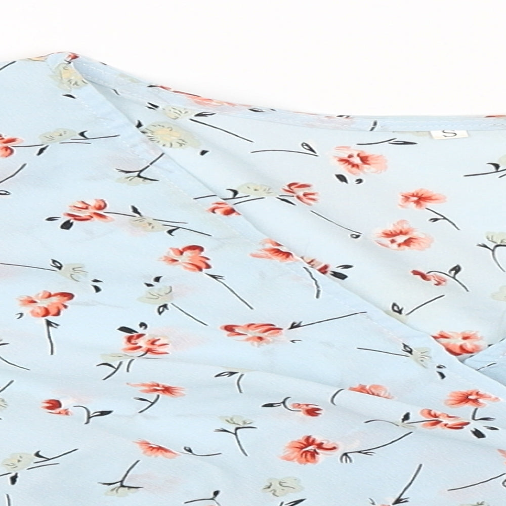 SheIn Womens Blue Floral  Cropped T-Shirt Size S