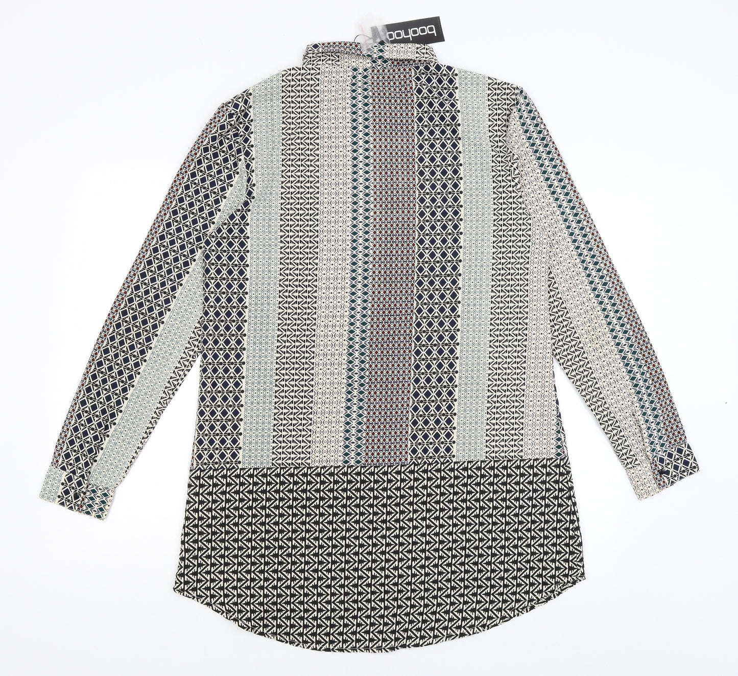 Boohoo Womens Black Geometric  Basic Button-Up Size 12