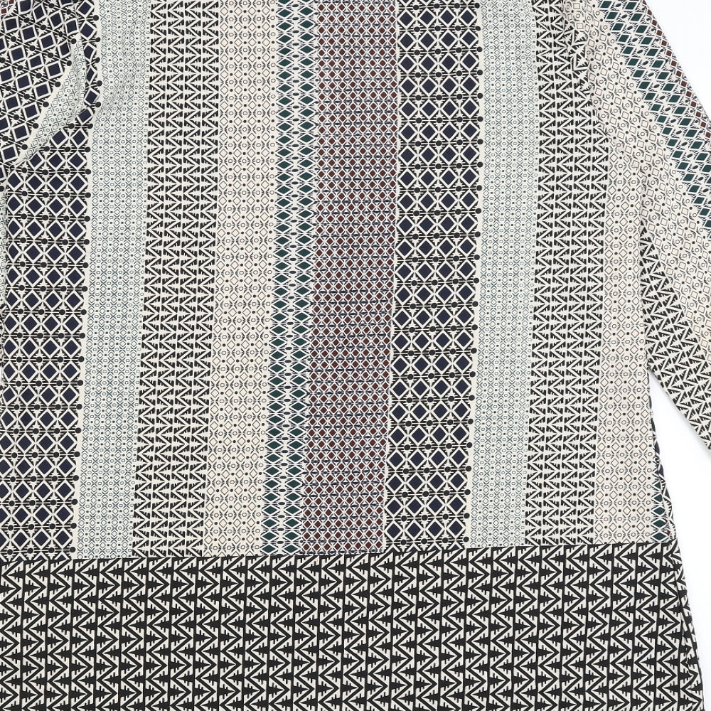 Boohoo Womens Black Geometric  Basic Button-Up Size 12