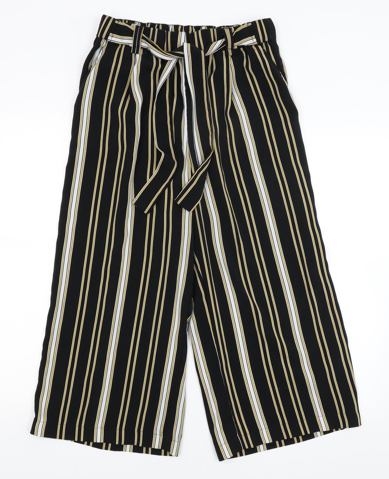 New Look Womens Black Striped  Cropped Trousers Size 14 L21 in