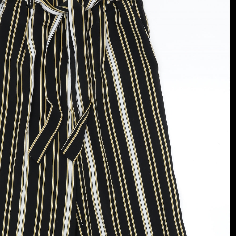 New Look Womens Black Striped  Cropped Trousers Size 14 L21 in