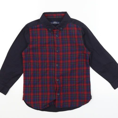 Matalan Boys Black Plaid  Basic Button-Up Size 7 Years