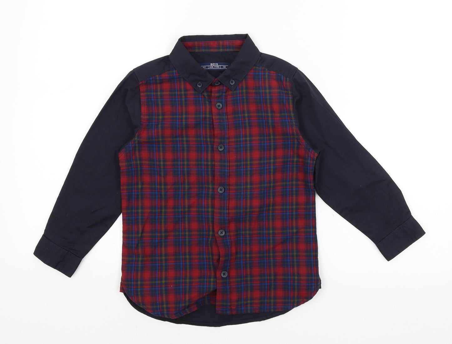 Matalan Boys Black Plaid  Basic Button-Up Size 7 Years