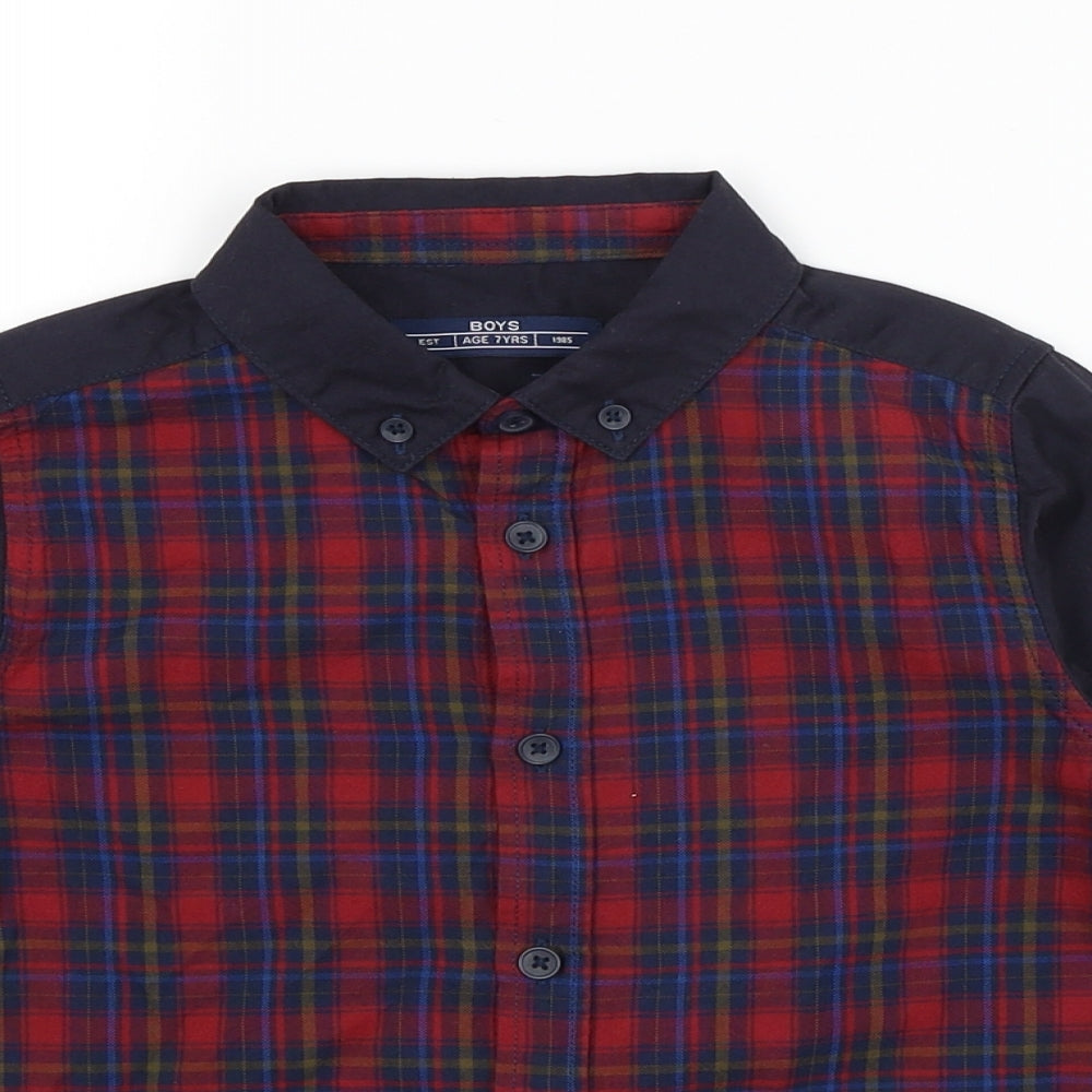 Matalan Boys Black Plaid  Basic Button-Up Size 7 Years