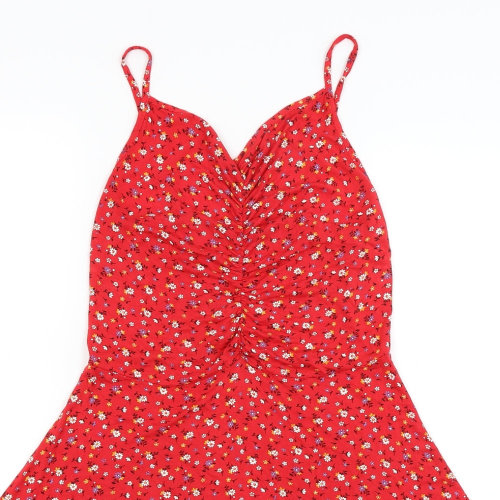 Boohoo Womens Red Floral  Fit & Flare  Size 16