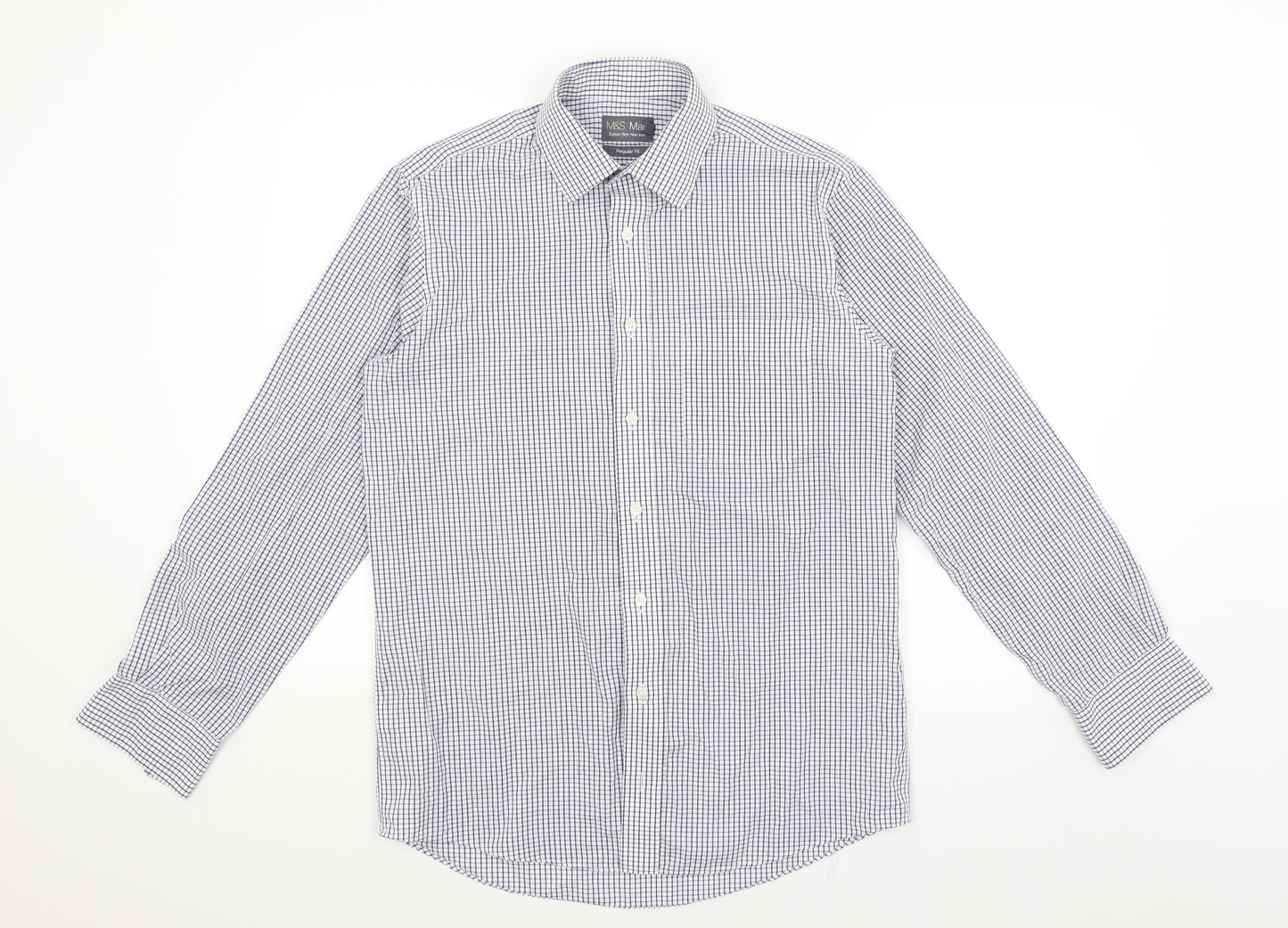 M&S Mens Blue Check   Dress Shirt Size 15