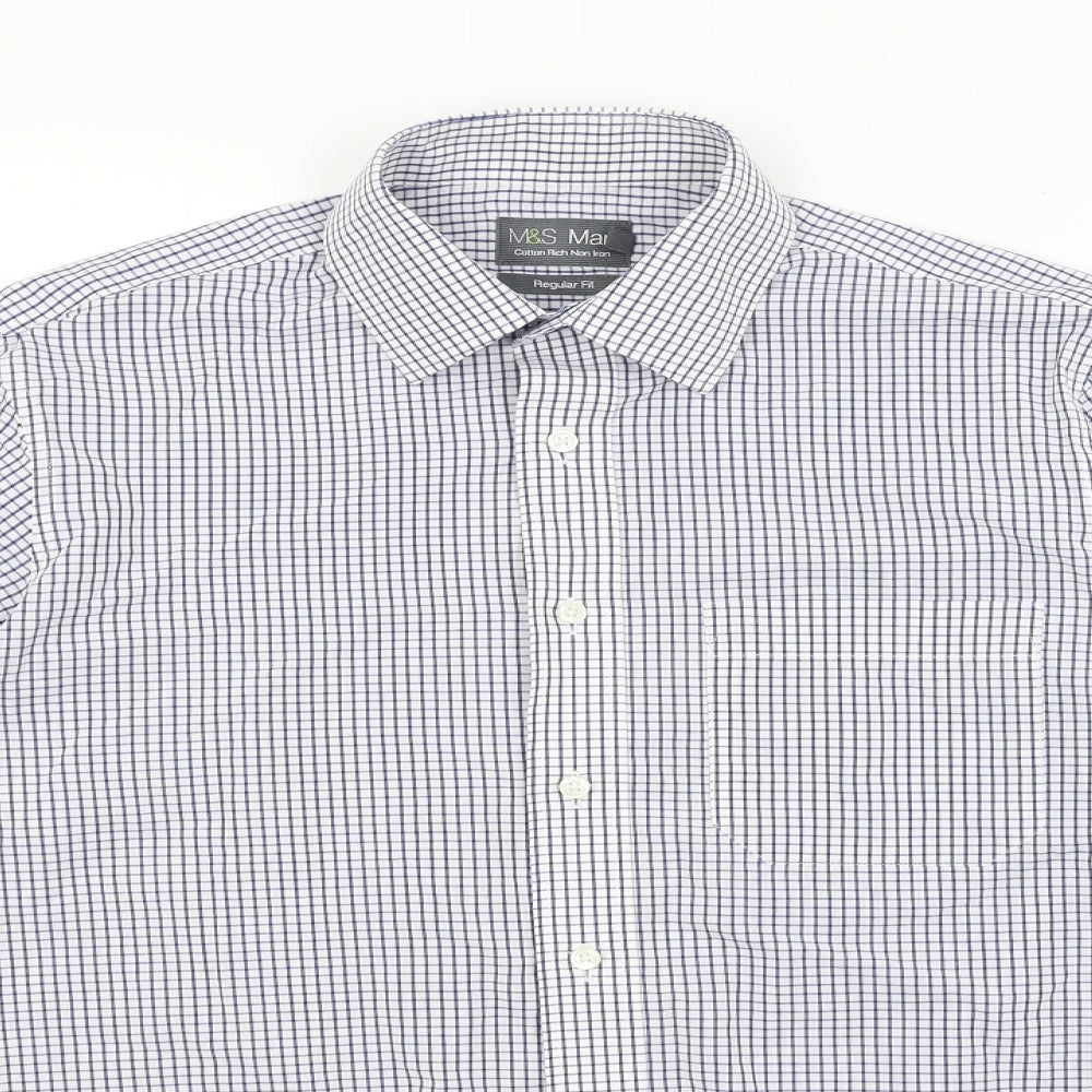 M&S Mens Blue Check   Dress Shirt Size 15