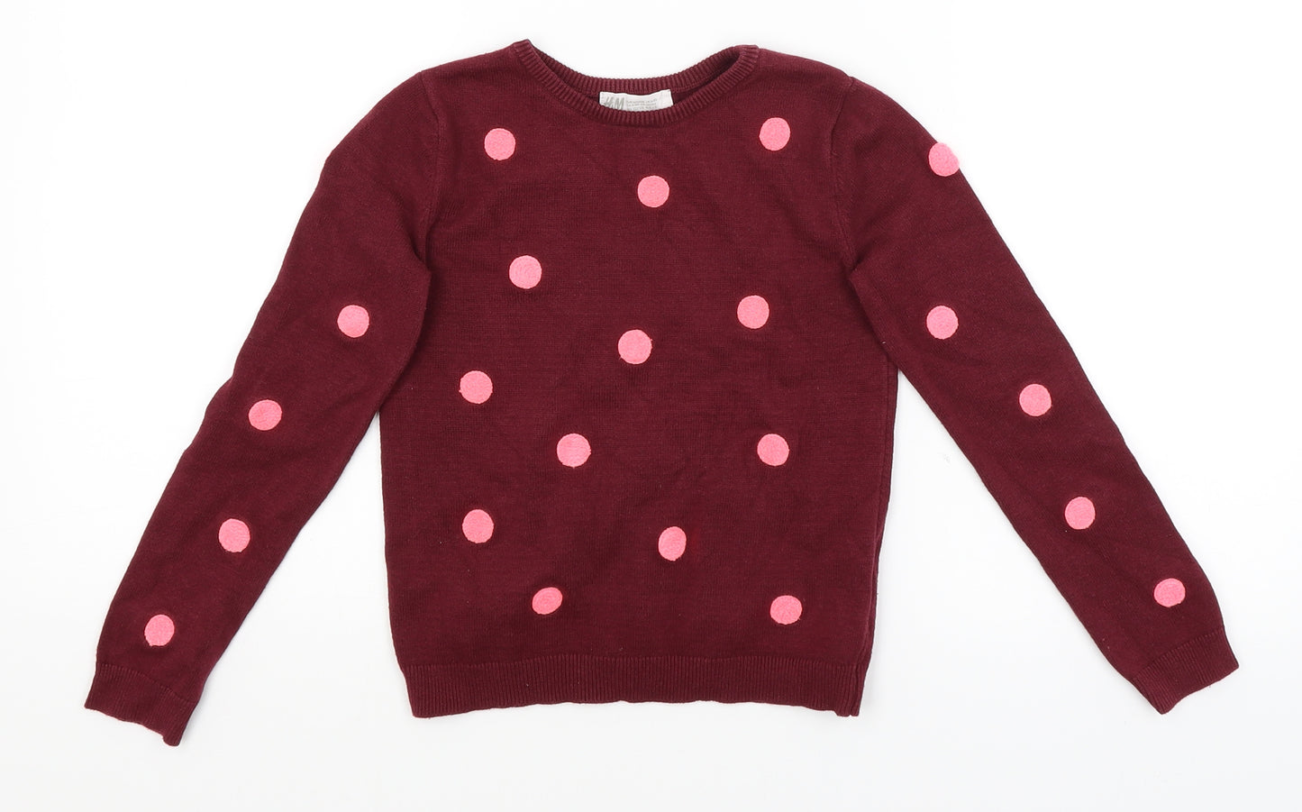 H&M Girls Red Spotted  Pullover Jumper Size 7-8 Years
