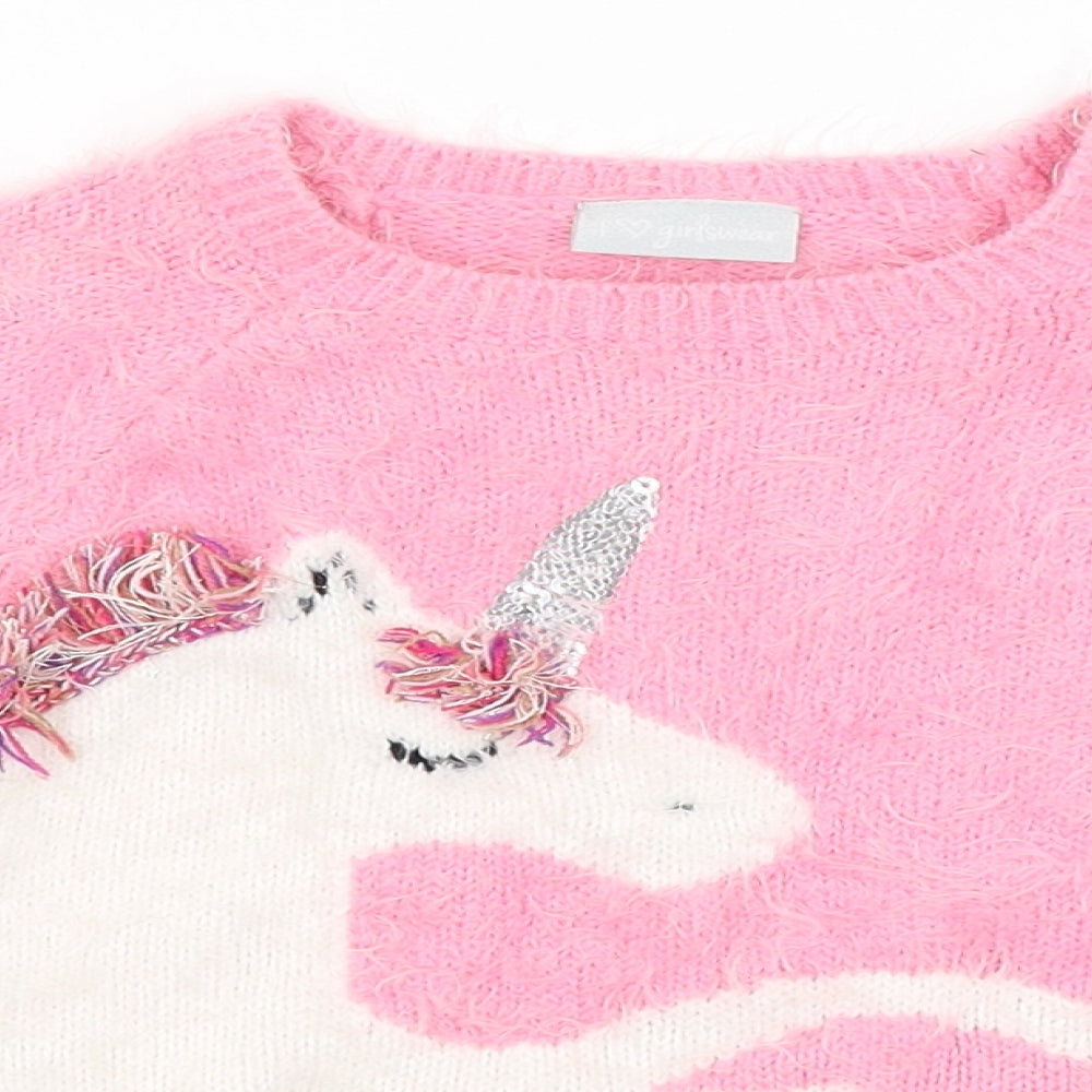Matalan Girls Pink   Pullover Jumper Size 5 Years  - Unicorn