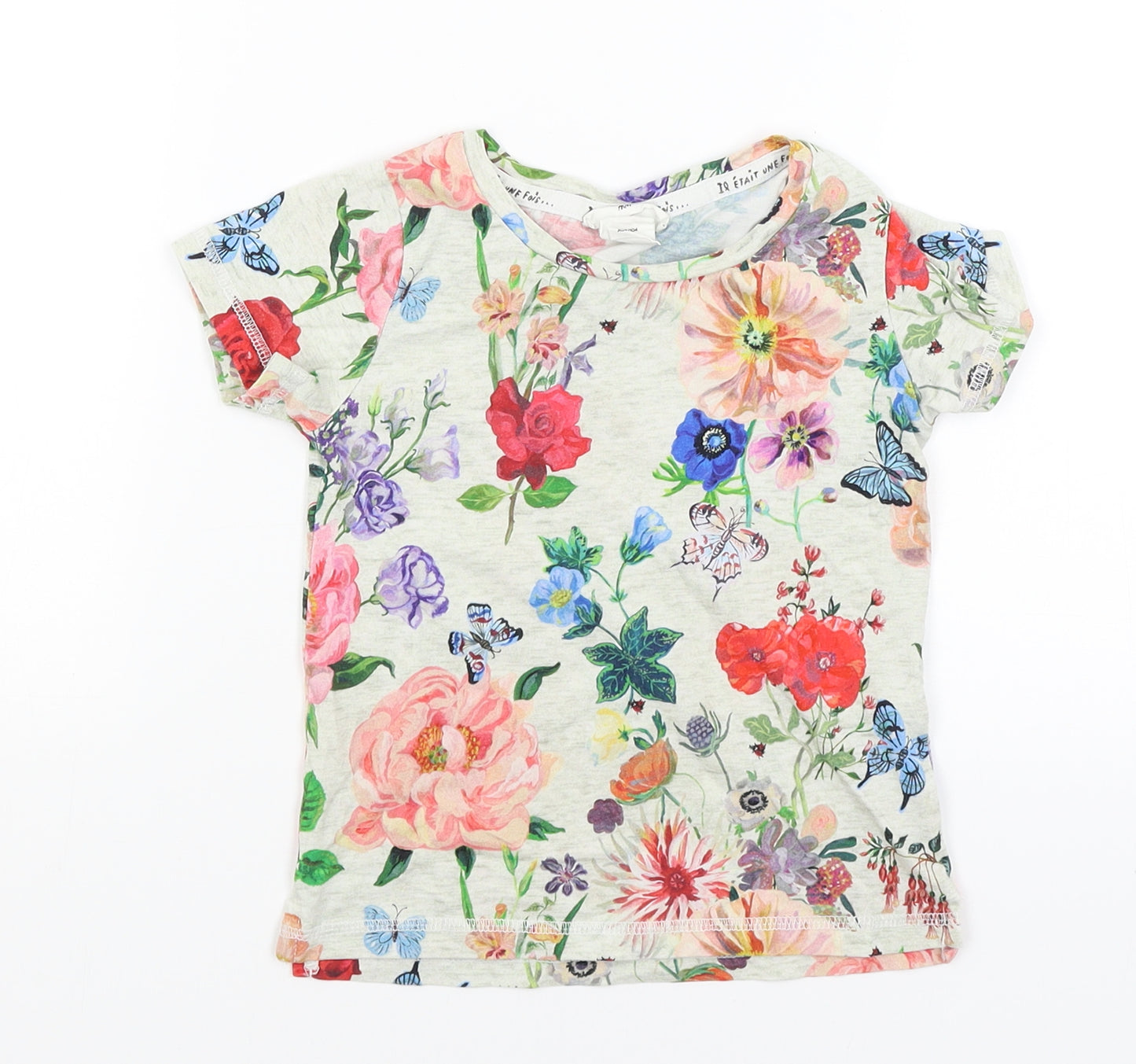 H&M Girls Grey Floral  Basic T-Shirt Size 3-4 Years