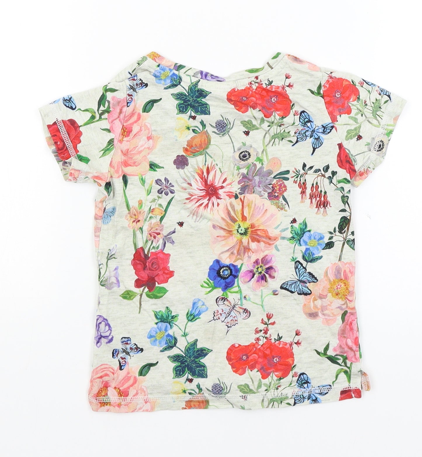 H&M Girls Grey Floral  Basic T-Shirt Size 3-4 Years