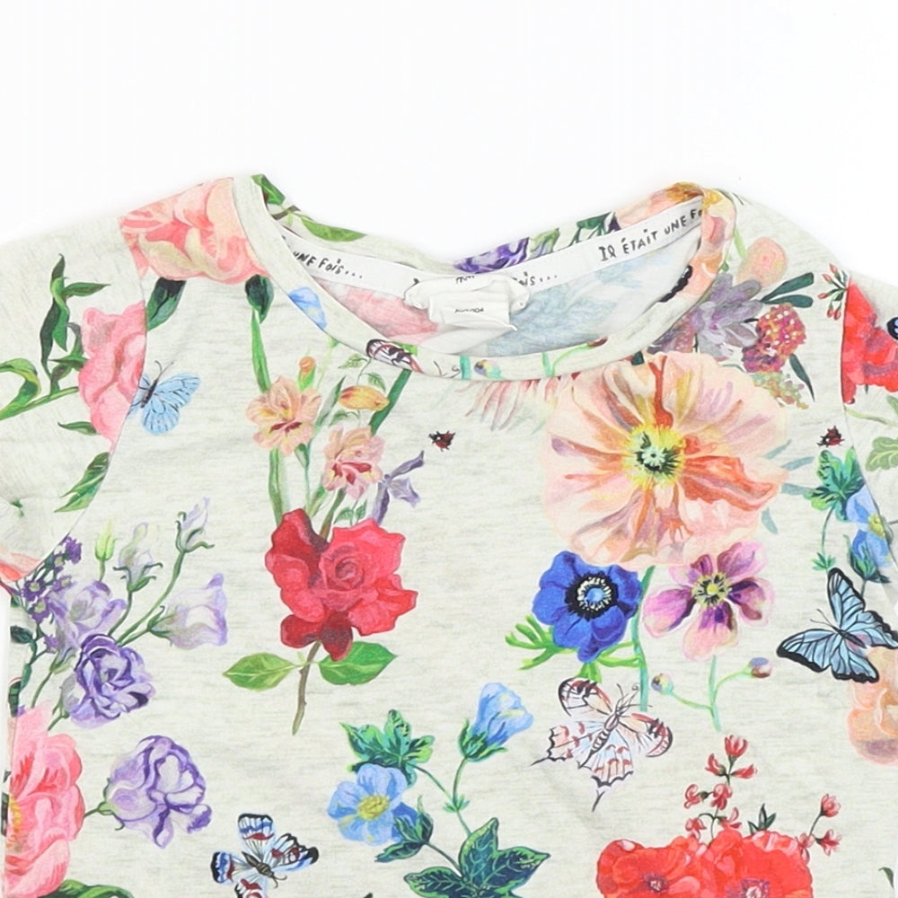 H&M Girls Grey Floral  Basic T-Shirt Size 3-4 Years