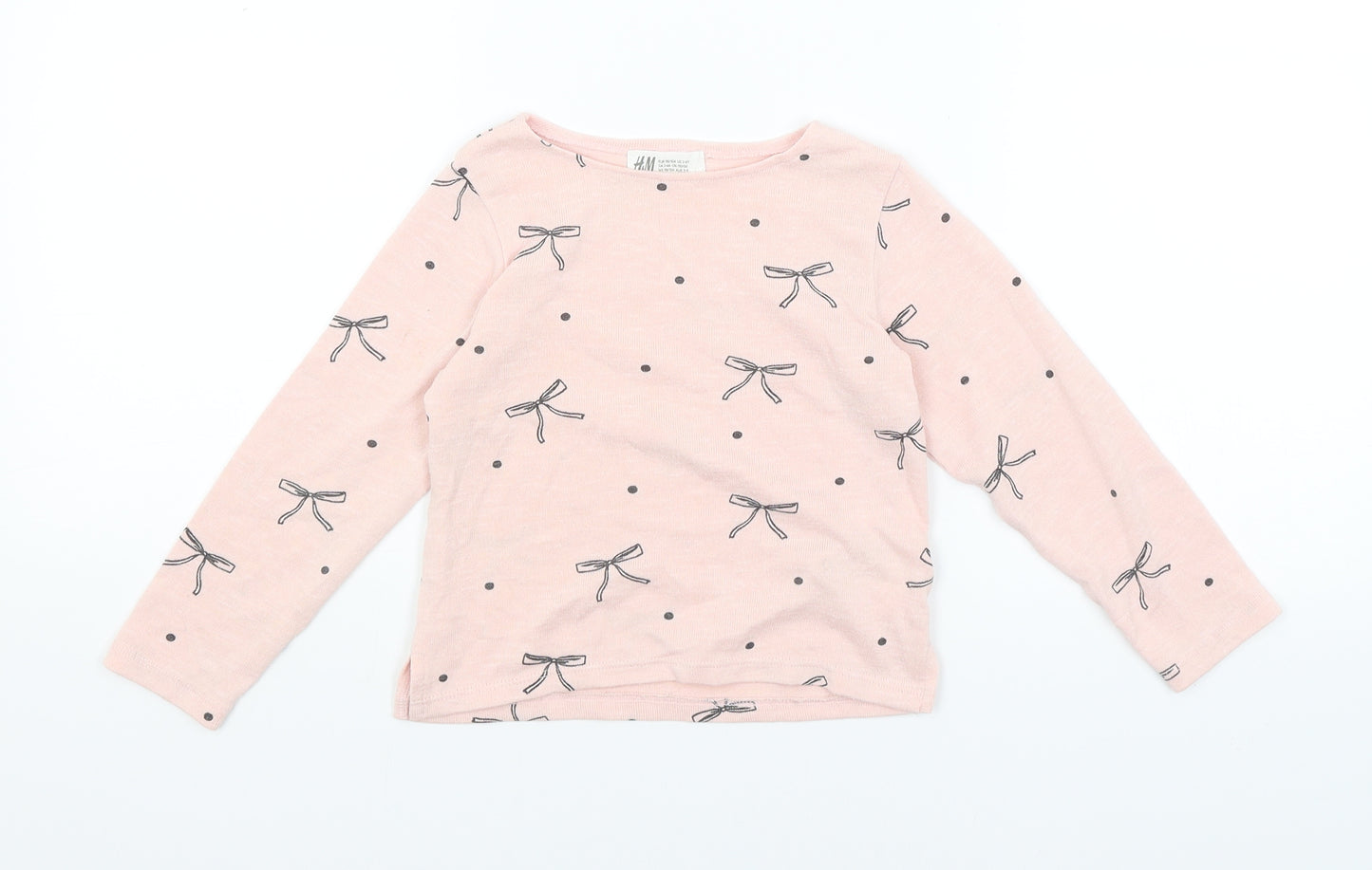 H&M Girls Pink   Basic T-Shirt Size 3-4 Years  - Bows