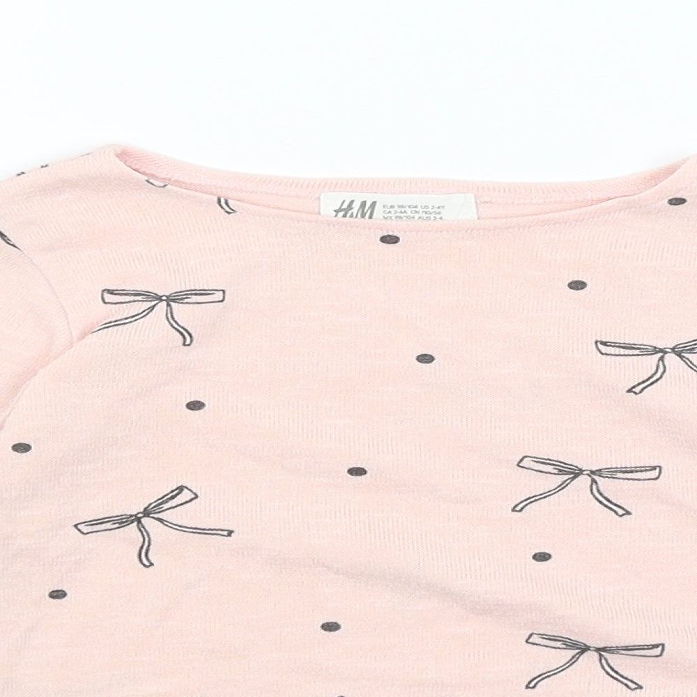 H&M Girls Pink   Basic T-Shirt Size 3-4 Years  - Bows