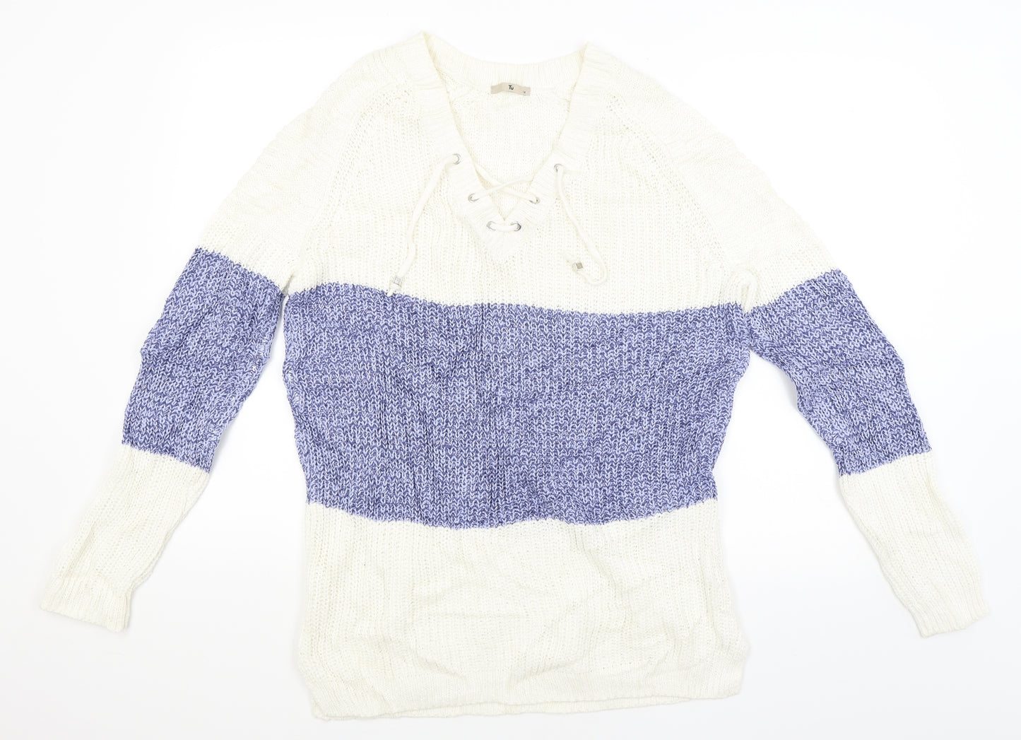 TU Womens White Striped  Pullover Jumper Size 14